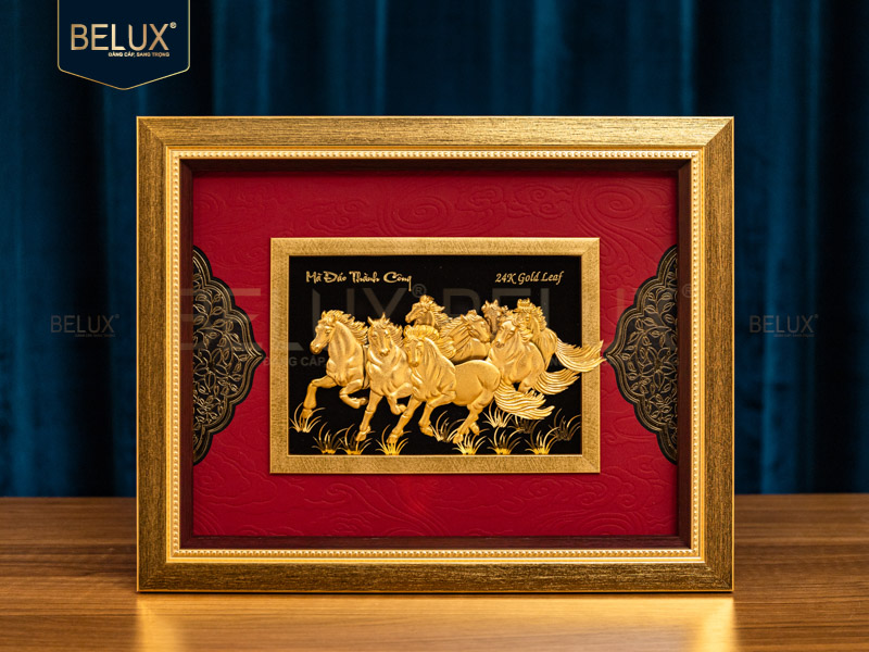 Tranh Bát Mã Dát Vàng 24k 34x27cm